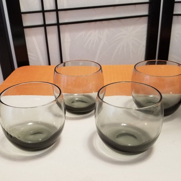60's MCM Whiskey Glasses - 9 oz. Smoke Etched Glass - Set of 4 - EUC - Picture 1 of 3